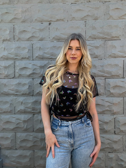 Skye Butterfly Mesh Top