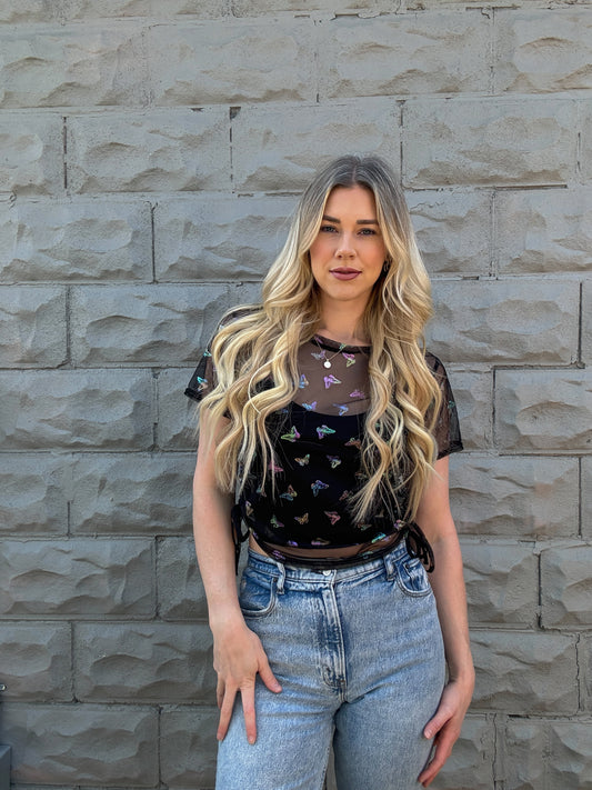 Skye Butterfly Mesh Top
