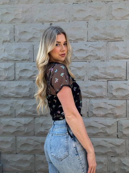 Skye Butterfly Mesh Top